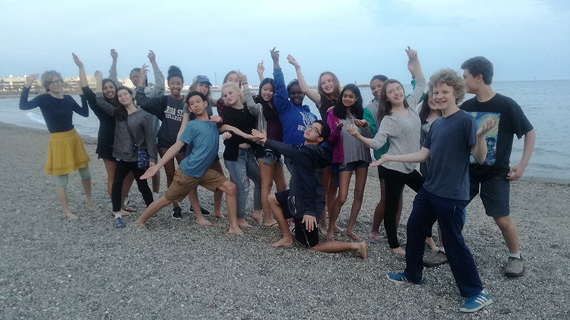 student group at the beach